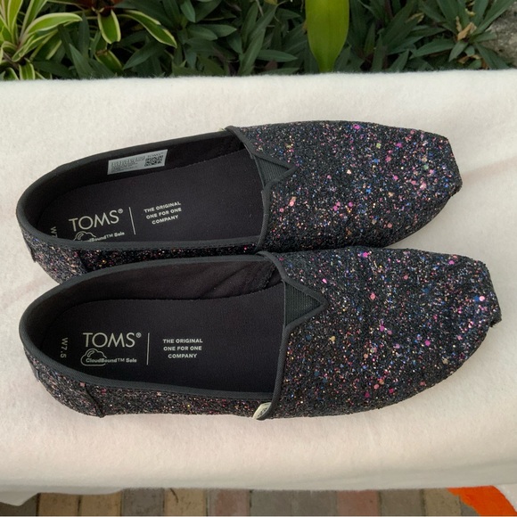 Tom’s Alpargata BlackBerry Sparkle Glitter Sz 7.5 VGUNavy Blue Cocktail Party - Picture 5 of 10